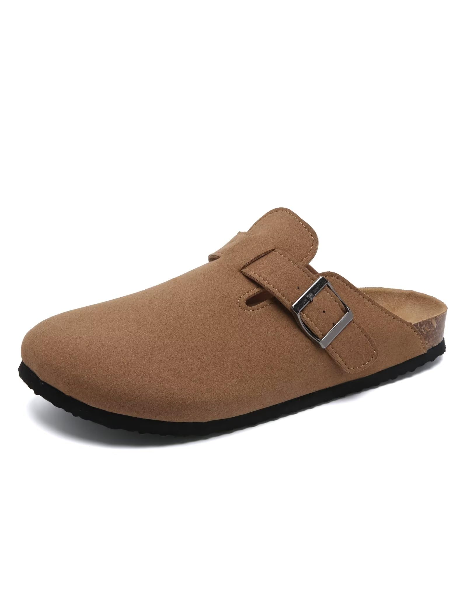 TorottoWomens Clogs Cork Footbed Suede Slippers Arch Support Potato Shoes with Adjustable Buckle