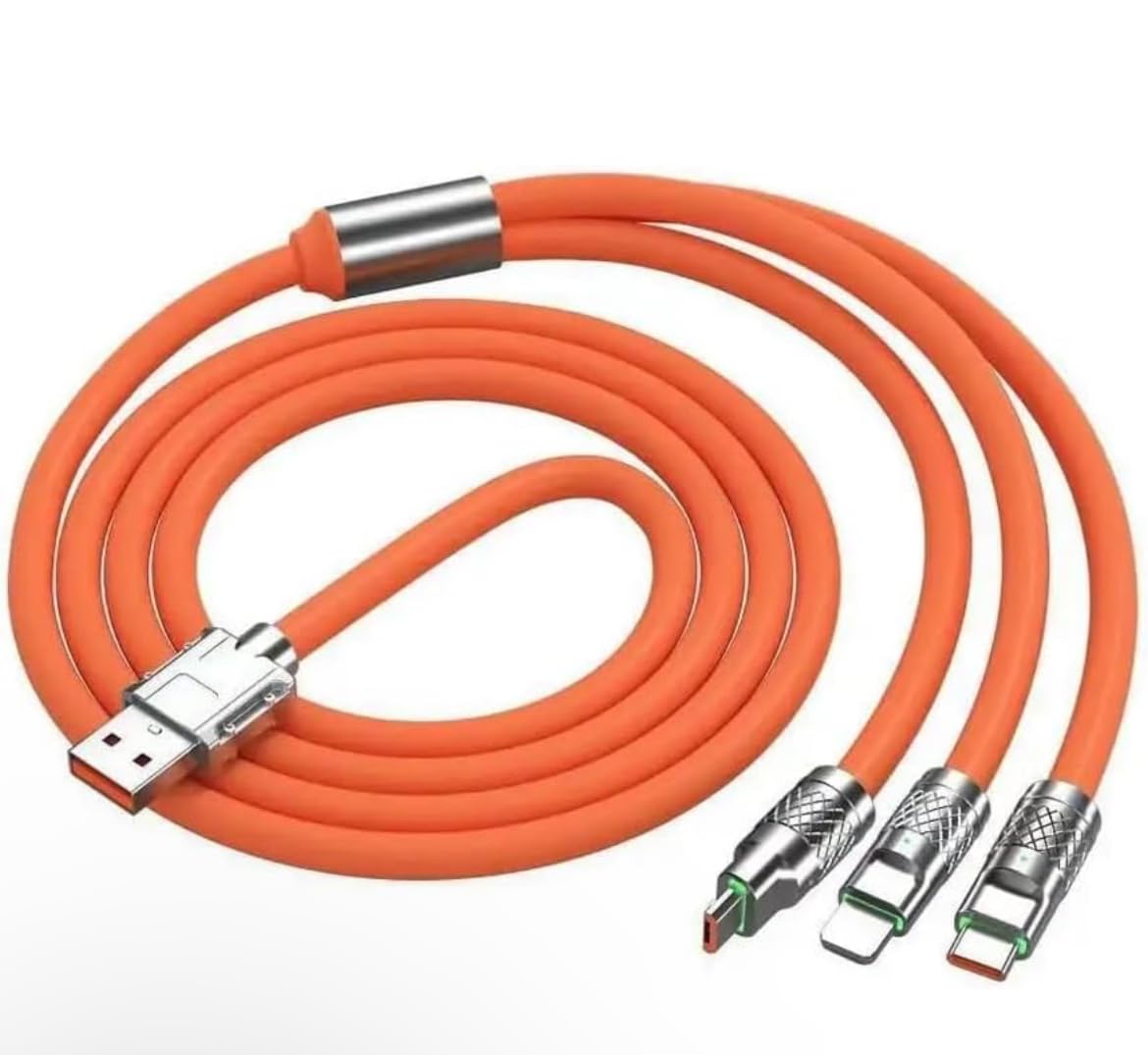 TBT-120W Cable 3 In One Cable Multiple Charging Options USB Type C,USB To Micro,USB To Ligh-tning For IPhone,Oppo,Vivo,Oneplus,(Only Cable) Orange 3In one (B0D3YX5GLV) Amazon Price History, Amazon Price Tracker