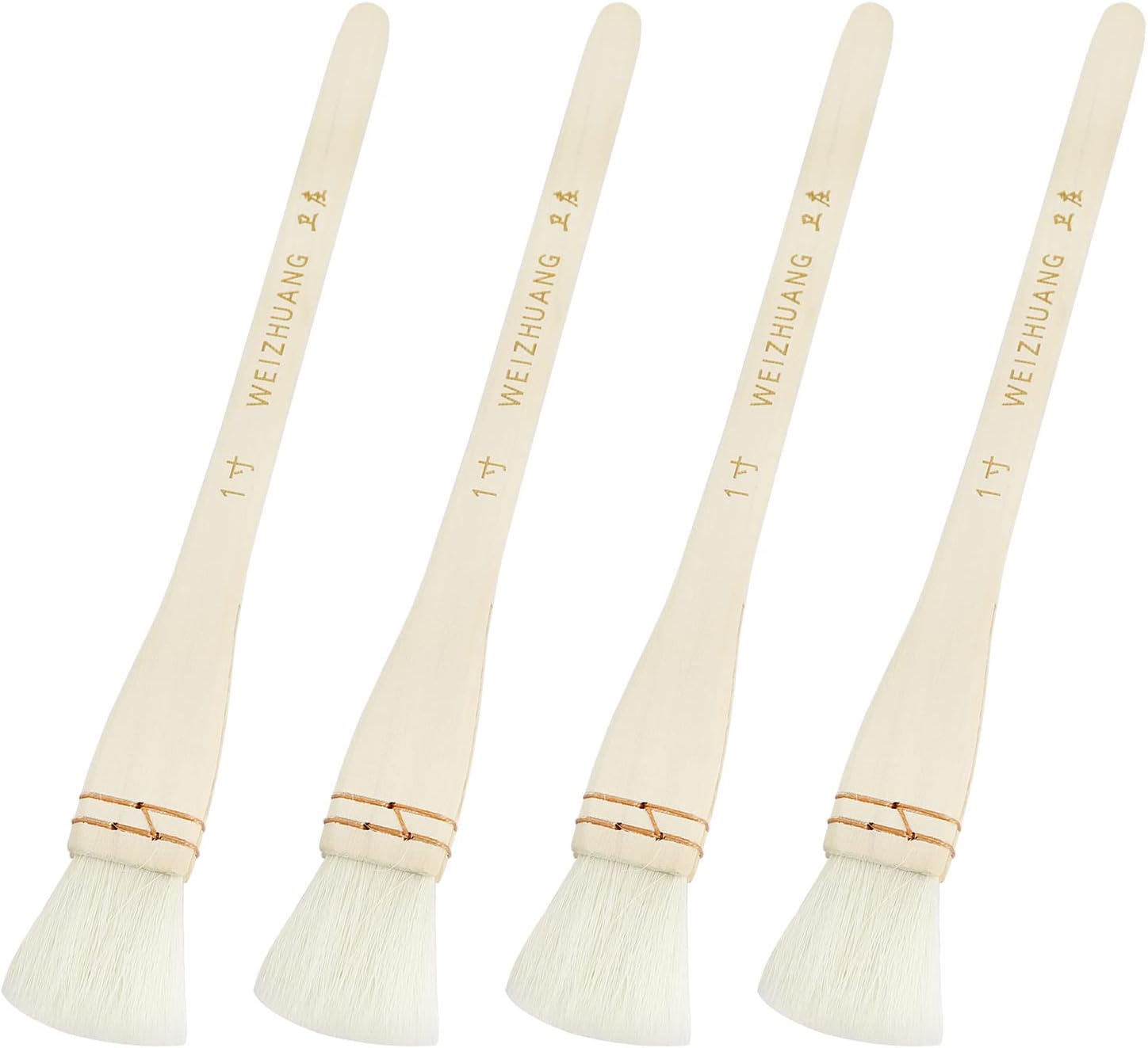 ZYAMY Creative Mark Hake Paintbrush Set 4pcs 1 Inch Professional Soft White Goat Hair Stitch-Tied Brushes for Wash, Background Work,Watercolor and Ceramic Pottery