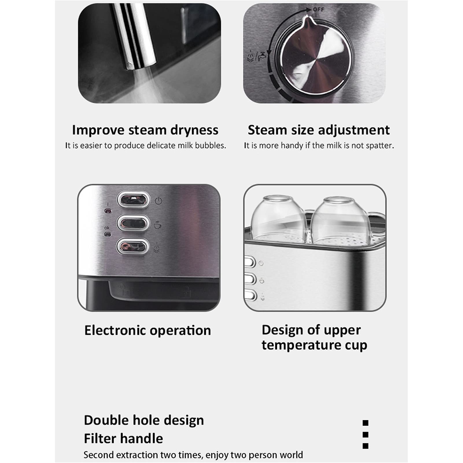 Máquina de café de filtro, máquina de espresso, cafetera de tanque de agua extraíble de alto rendimiento, filtro reutilizable de elaboración rápida, café espresso, capuchino, plata (tipo PB)