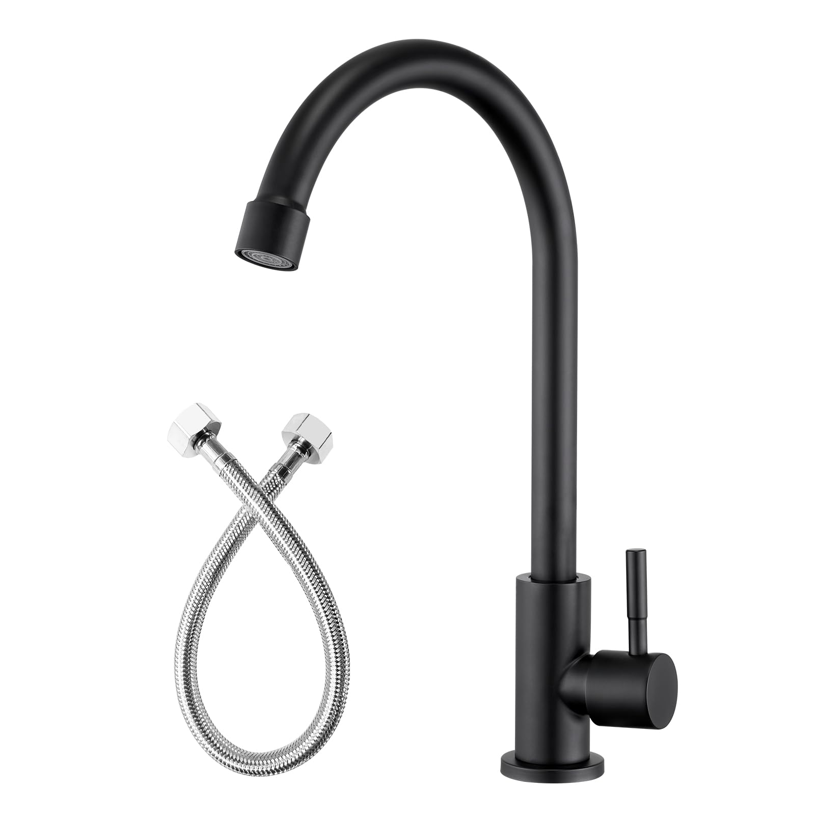 CREA Kaltwasserhahn Küche, Wasserhahn Kaltwasser, Armatur Kaltwasser für Küche oder Garten, 360 Grag Drehbar Kaltwasser Küchenarmatur, Matt Schwarz