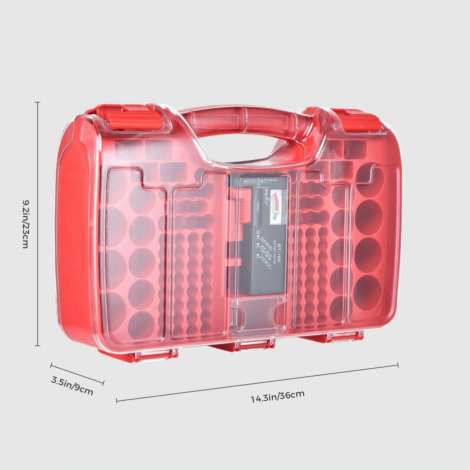Boîte de rangement pour 180 piles AA, AAA, C, D, 9 V, rouge