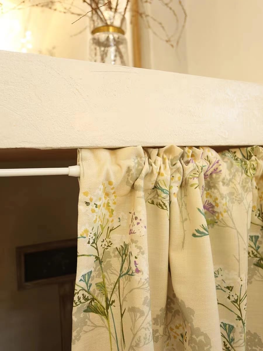 Rideau de fenêtre de cuisine, rideaux de café, rideau court de cuisine, cantonnière de fenêtre de style champêtre avec broderie florale, demi-rideau à passe-tringle for bistro, café, salle de bain, ba