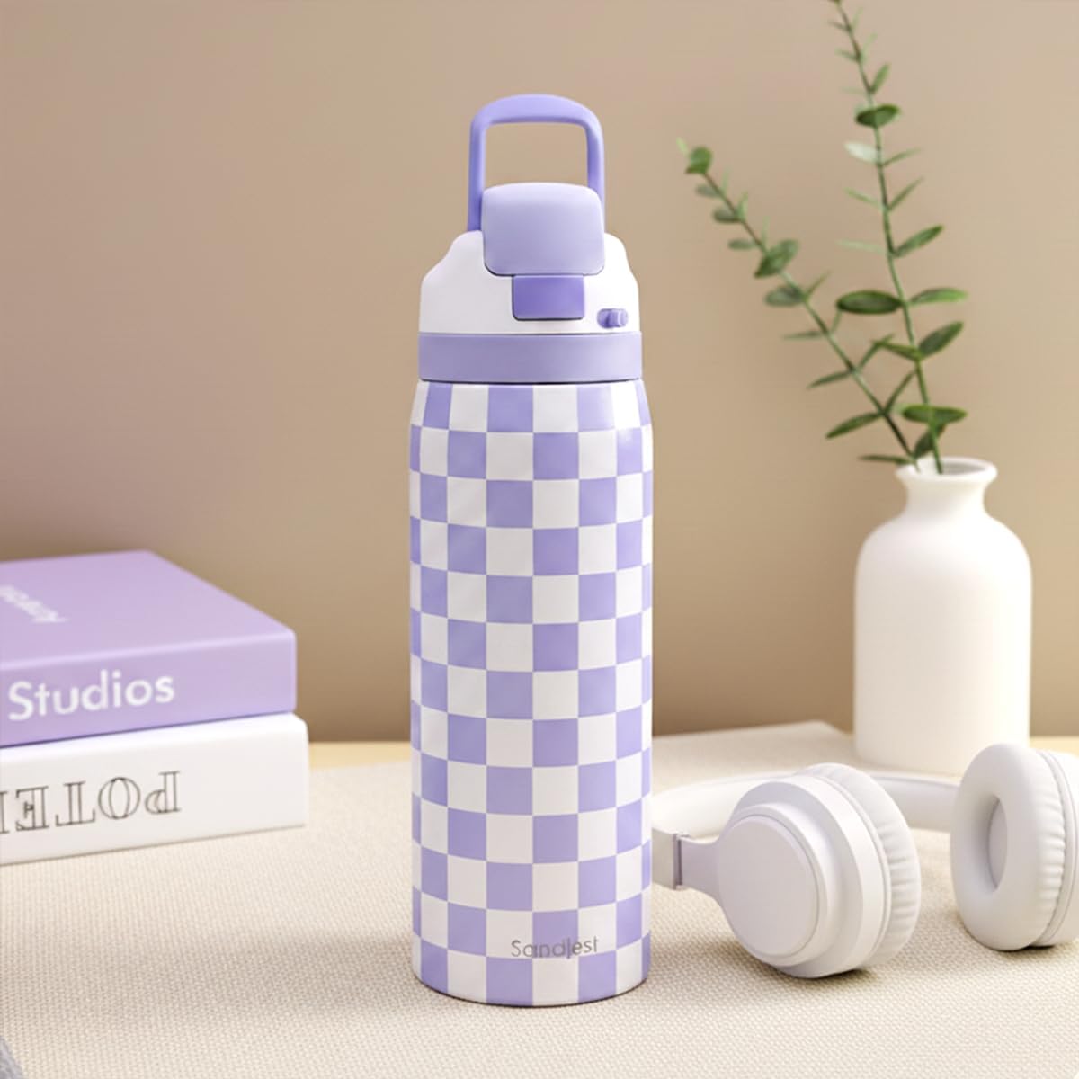 Checkered Insulated Stainless Steel Water Bottle with Straw for Sports and Travel, 32oz, Gifts for Women Girls Friends Teens Birthday Christmas (Purple) - Image 7