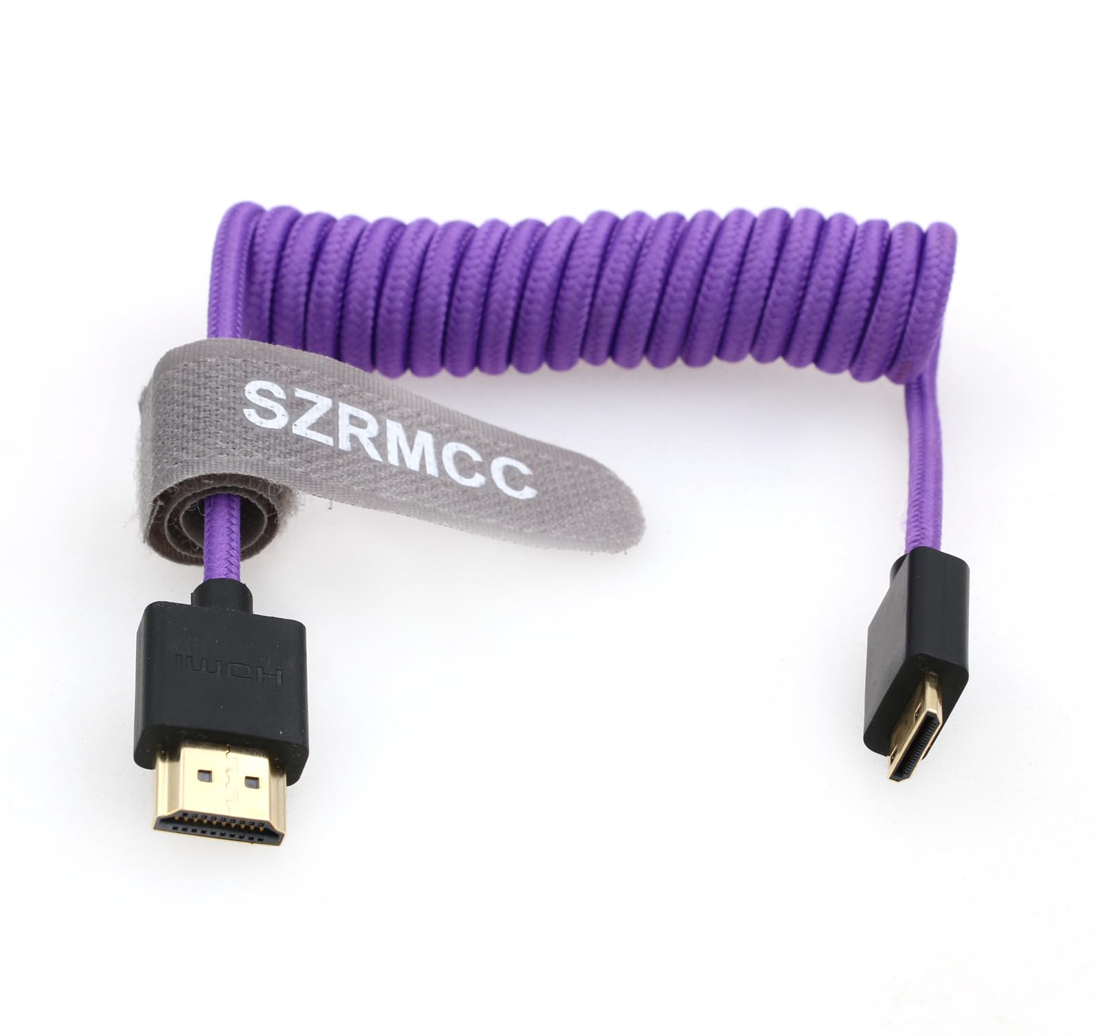 SZRMCC HDMI to Mini HDMI 8K 2.1 Ultra High Speed Coiled Braided Cable for Sony CX7,A7 II,A7S II, Canon EOS 70D/80D