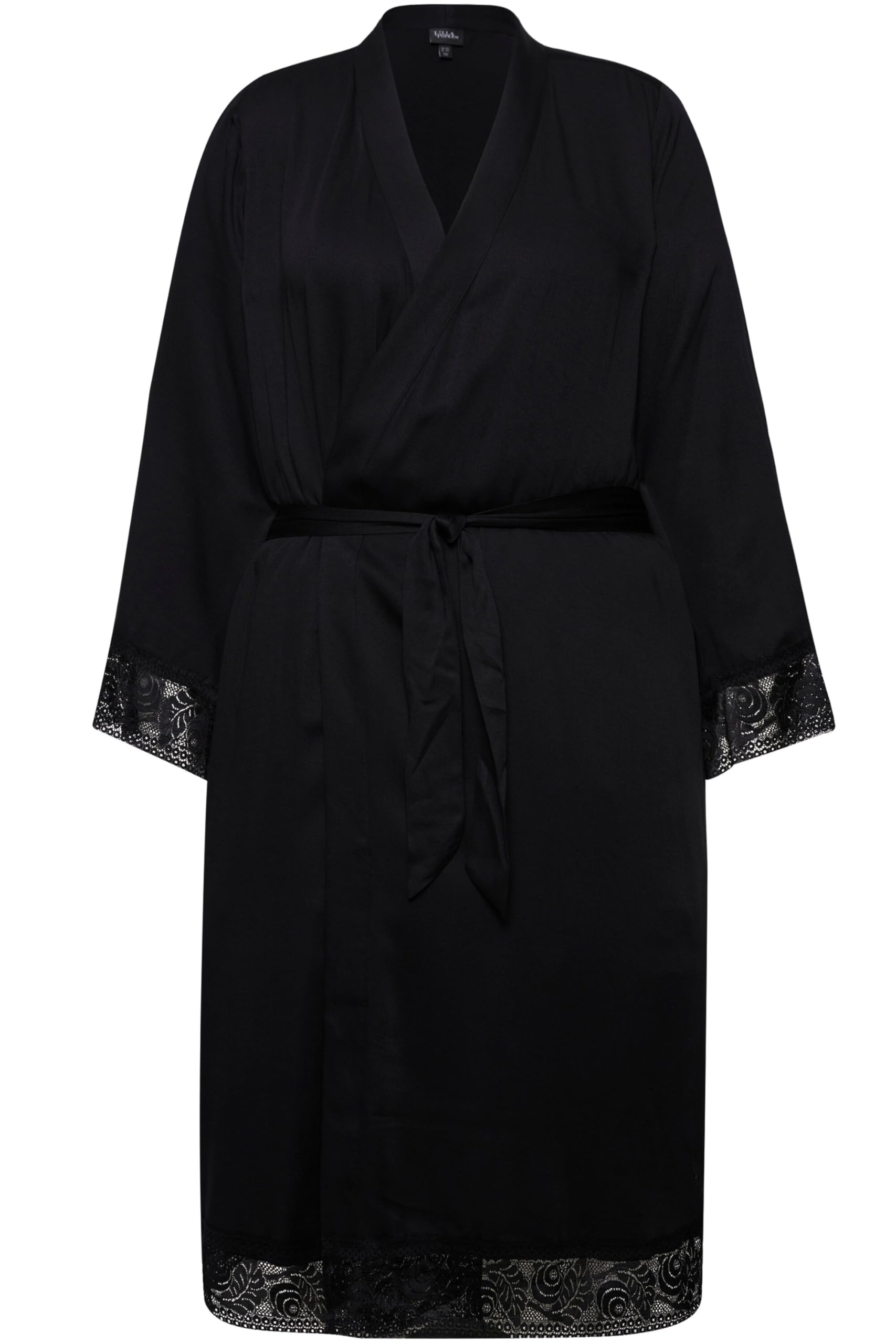 Ulla Popken Damen Morgenmantel, Spitze, Bindegürtel, Langarm Bademantel (1er Pack)