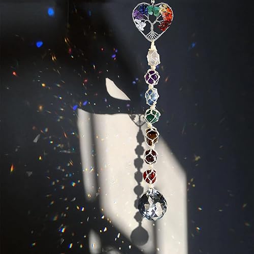 Miniatura 5 de Atrapasoles de 7 chakras, adorno de pared, árbol de la vida en forma de corazón, cristales de chakras, adorno colgante curativo, atrapasoles de