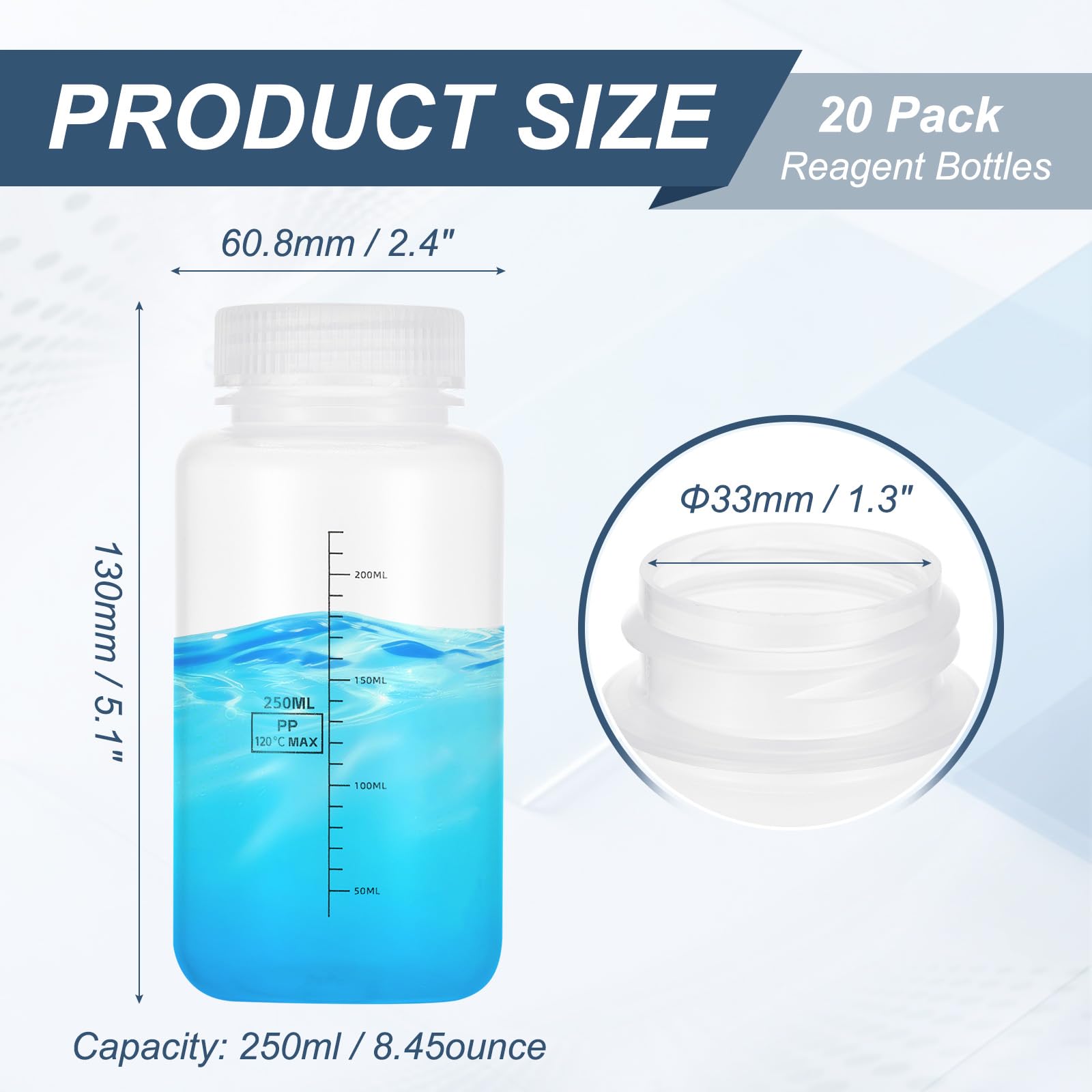 PATIKIL 20 Stk Plastik Probeflaschen Mit Schraubverschluss 8 oz 250ml Weitmund Reagenzglas Transparent PP Probenbehälter Mit Deckel Für Labor Wasser Reagenz testen Haushaltsaufbewahrung