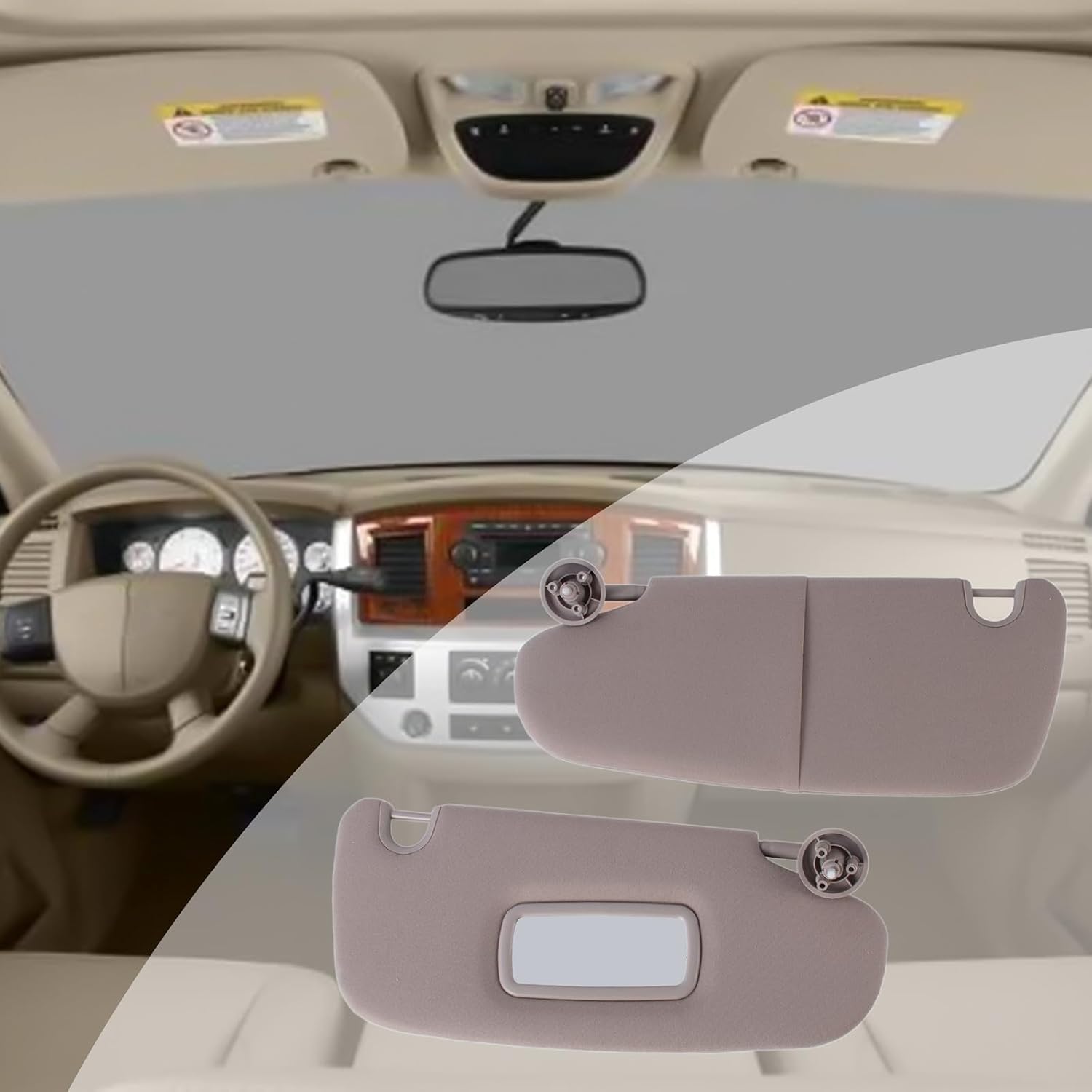 1 Pair Left Driver and Right Passenger Side Sun Visor Fit for Dodge Ram 1500 2500 3500 2002-2009 1CT11TL2AA 1CT18TL2AA