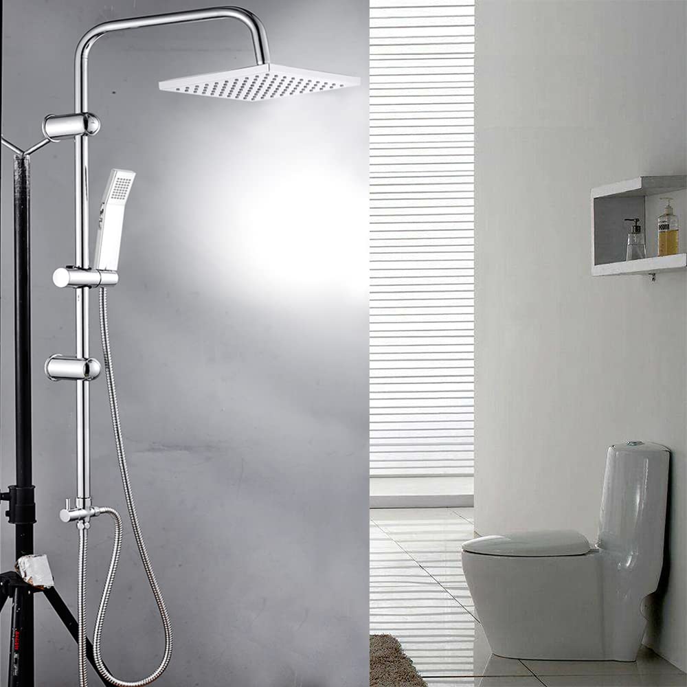 Shower System, Wall Mounted Chrome Square Bathroom Shower Mixer with Rainfall Shower Head, Handheld Shower, Wall Rail, 1.5m Hose and Shower Holder, Water-Saving