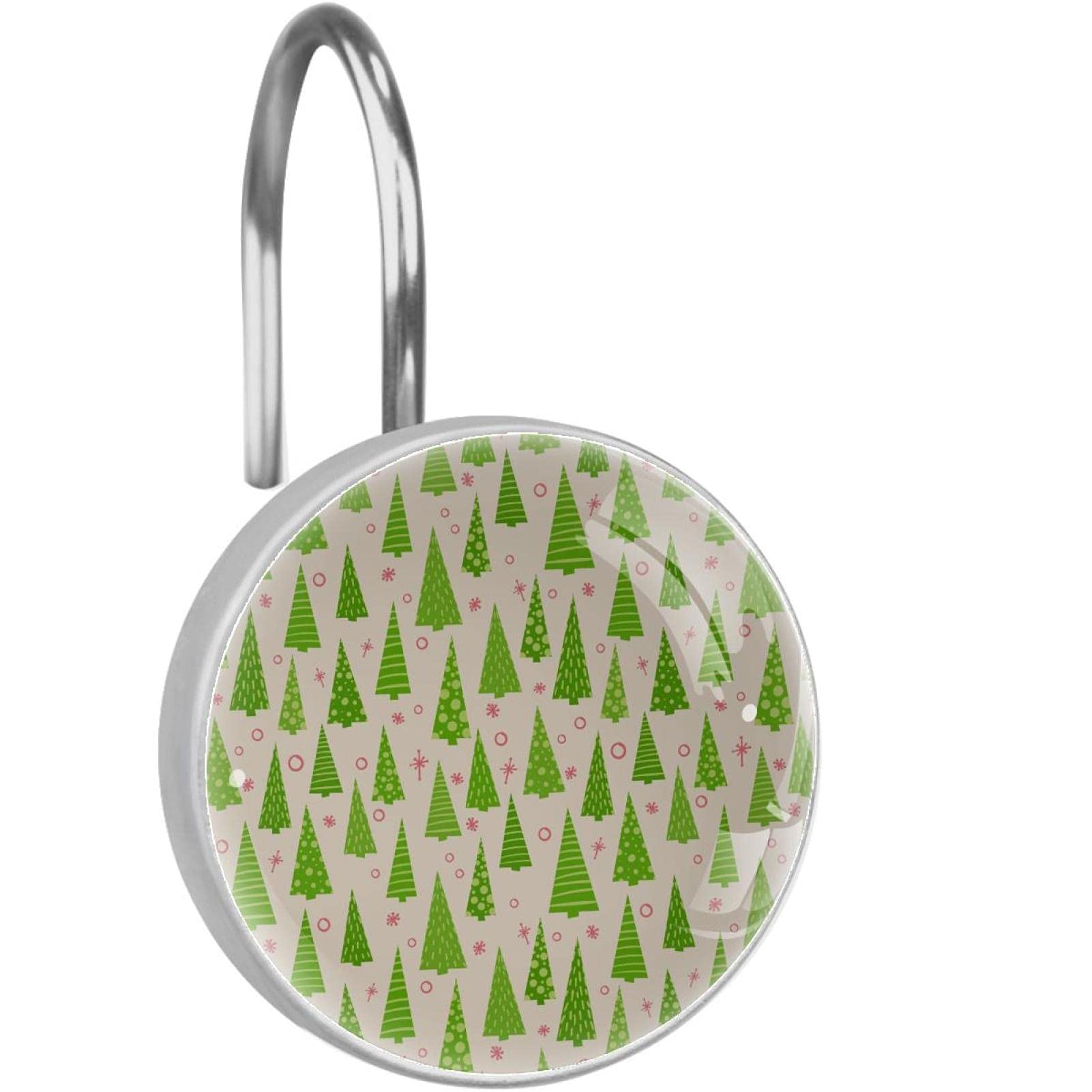 Crochets de rideau de douche sapin de Noël vert en acier inoxydable, lot de 12 pièces