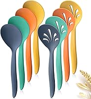 RayPard 8-Pack 10" Wheat Straw Serving Spoons Set - 4 Solid & 4 Slotted, Reusable Lightweight Utensils for Party Buffets & Catering (Orange/Blue/Yellow/Green)
