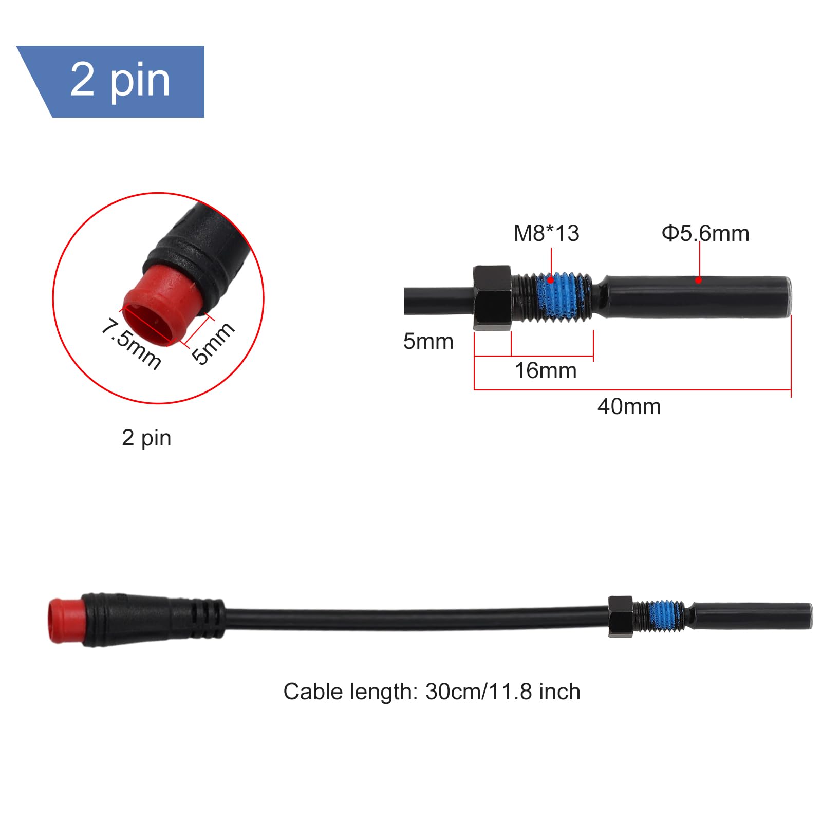 Ebike Brake Sensor, Magnetic Brake Sensor For any Electric Bicycle, Cut Off Power Brake 2/3 Pin 2A 2Y , Electric Bicycles Hydraulic Cut Off Power Brake Connector Kits(2 pins)