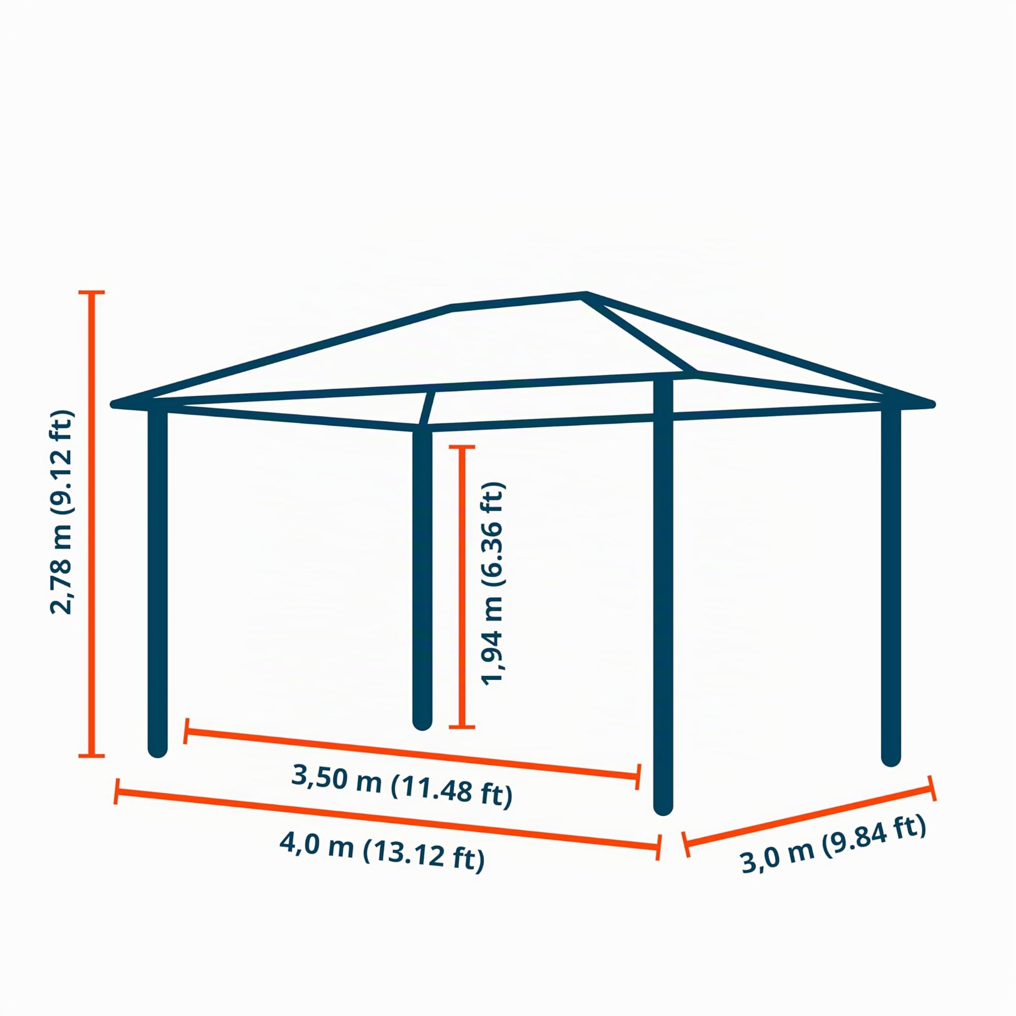 TOOLPORT Gazebo da giardino 3x4 m tetto hardtop in acciaio 4 teli laterali color crema, profilo ca. 90x90 mm