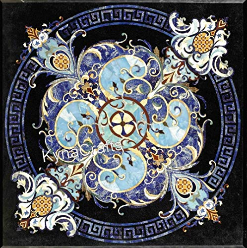30 x 30 Inches Unique Pattern Inlay Work Coffee Table Top with Royal Look Square Shape Black Marble Center Table