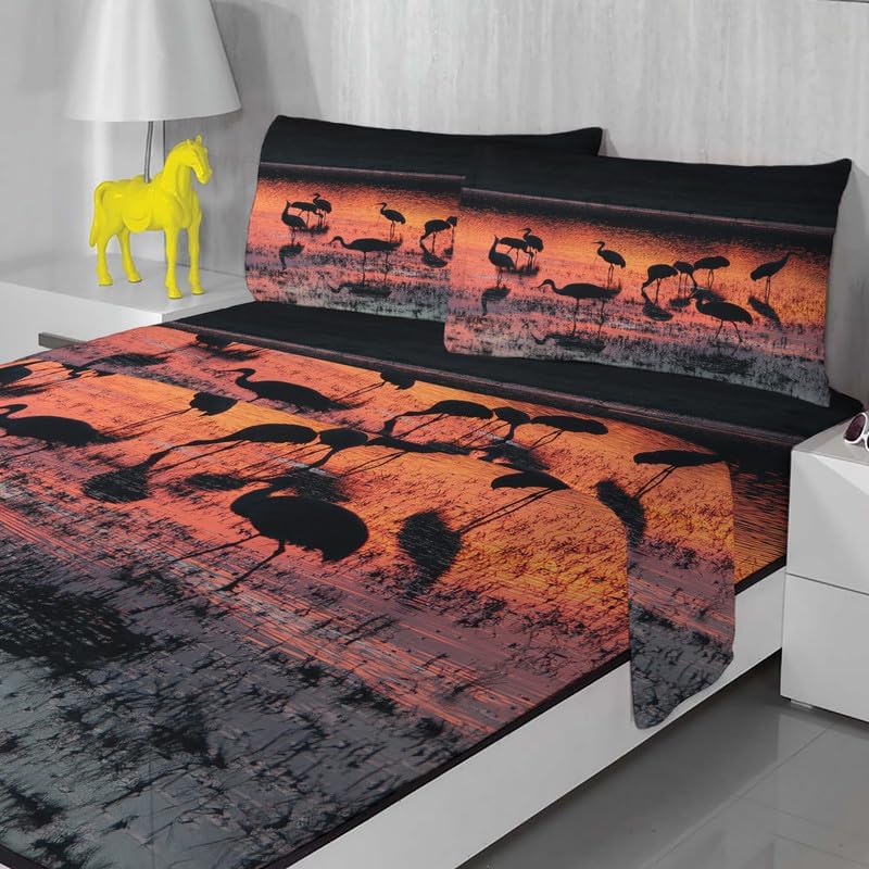 Sábanas de aves acuáticas tamaño Queen  Juegos de sábanas y fundas de almohada  Lujosa 100% microfibra, estampado de alta cantidad de hilos, sábana