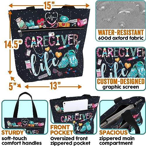 Image of 84hoods Large Waterproof Tote Bag with Pockets and Zipper for Work. Gift for Nurse. Shoulder Bag for Women.