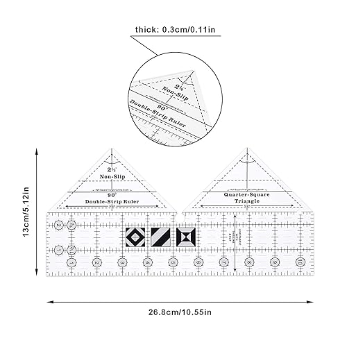 Miniatura 2 de MAKIVI Regla de edredón de doble tira reglas triangulares de acrílico de 10 pulgadas reglas de acolchado antideslizantes y plantillas