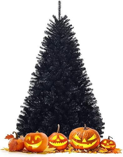 Miniatura 1 de Happygrill Árbol de Navidad artificial con bisagras de 4.5 pies, pino flocado con nieve con soporte de metal sólido, árbol de Navidad para