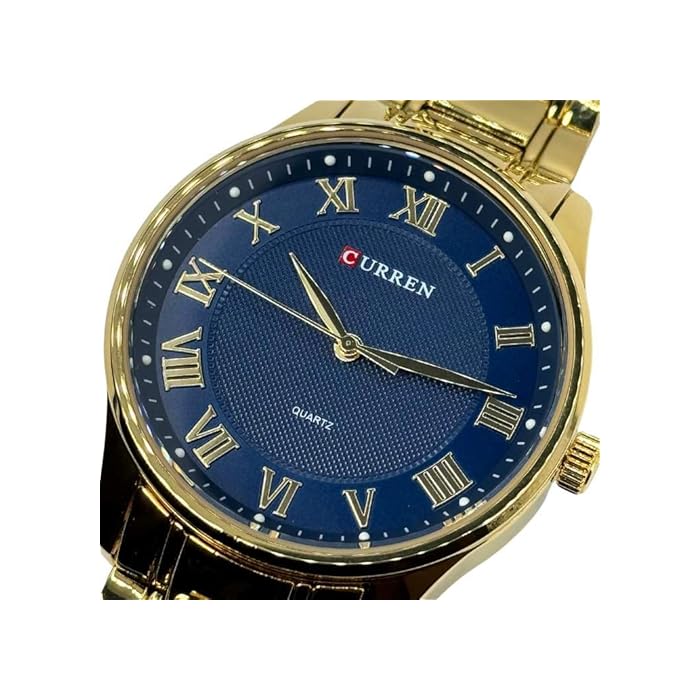 CURREN 8409. Reloj de Cuarzo clásico de Caballero con Correa de Acero Inoxidable Dorado y Esfera Azul con números Romanos - Imagen 6