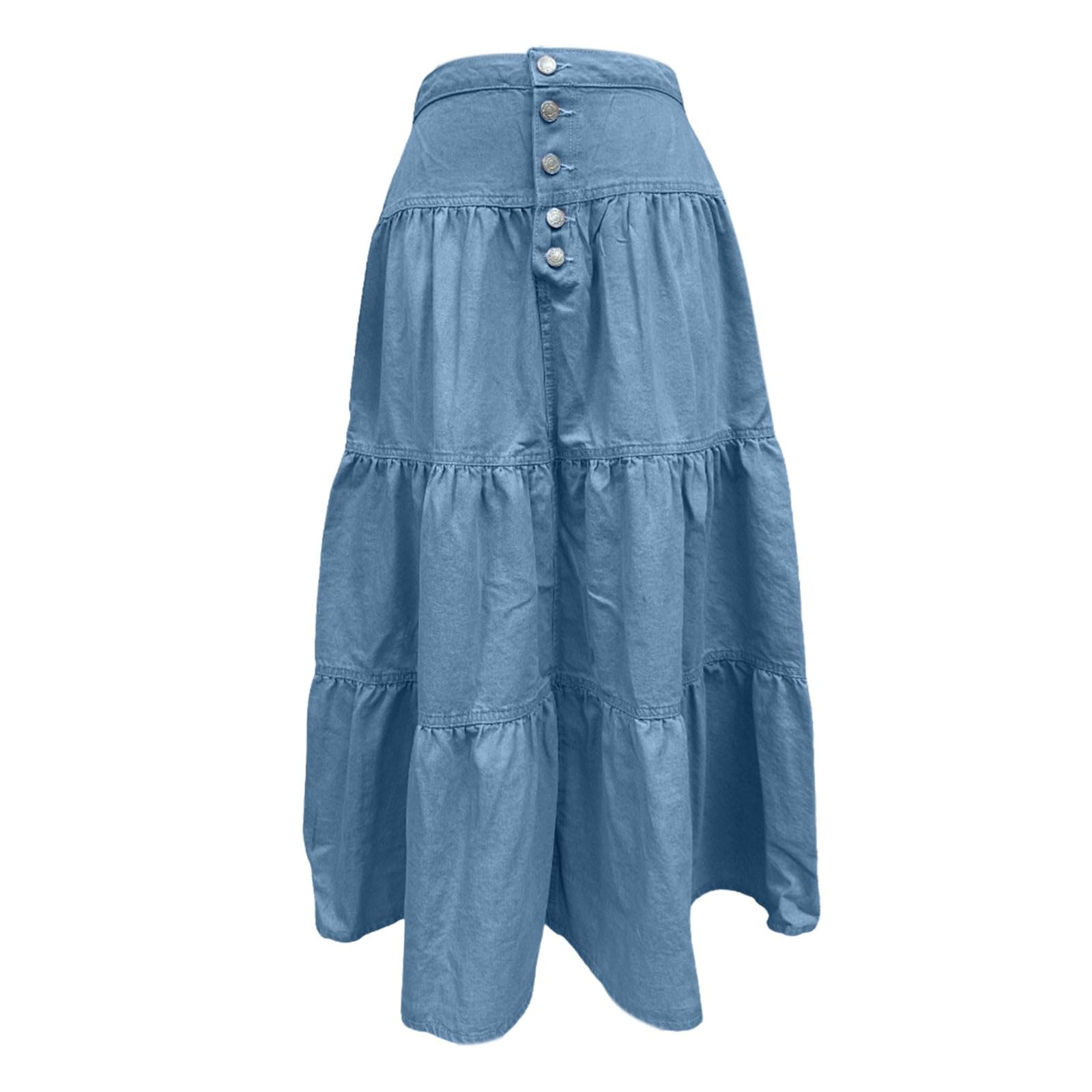 Générique Jupe Longue en Jean pour Femme Taille Haute Fluide à Volants plissée Coupe trapèze Parfaite pour Tenues décontractées Vacances et Style Streetwear