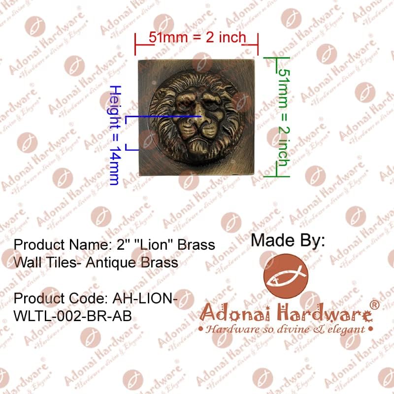 Adonai Hardware 2" "Lion" Brass Wall Tiles- Antique Brass (Supplied as 4 Pieces per Pack)