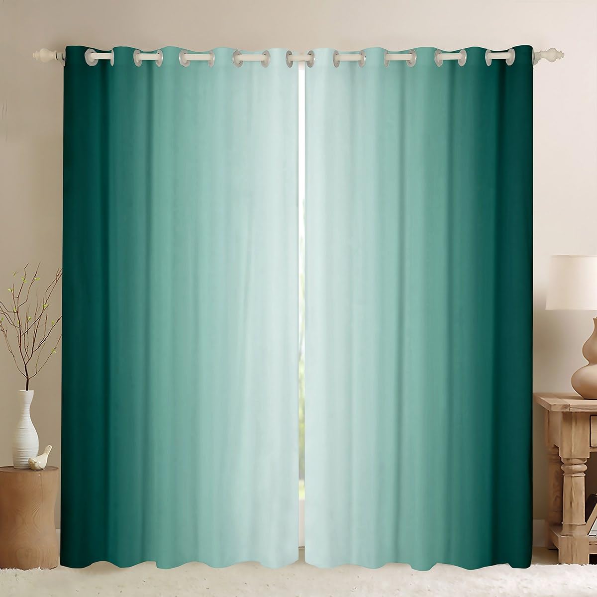 Green Darkening Drapes Gradient Style Curtains for Bedroom Living Room For Kids Women Men Ombre White 30%-50% Blackout Curtains Geometric Window Treatments W46*L54 — image 1