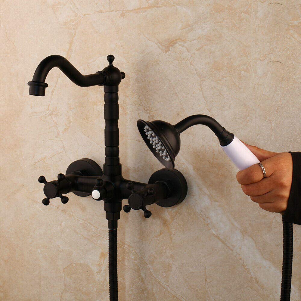 SBCGFY Black Wall Mounted Bathroom Basin Sink Faucets Bathtub Shower Faucet Set Dual Handles Holes Mixer Tap Shower Set