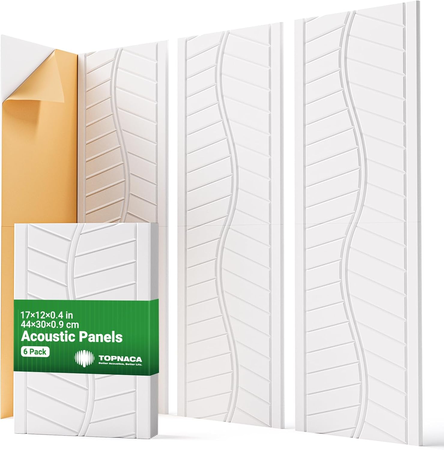 Acoustic Panels for Walls, Ceilings & Doors, 6 Pack Self-Adhesive Sound Absorbing Panels, 17"×12"×0.4" Decorative Art Tiles - Easy Peel & Stick for Recording Studio, Home Theater, Office Room (White) Rectangles 6 Pack White