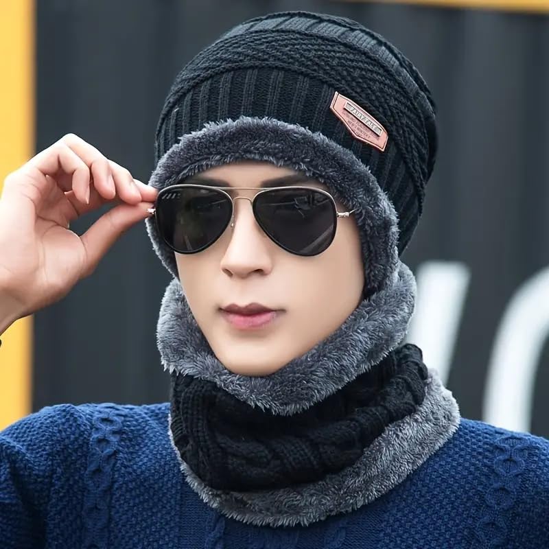 Image of F Y V Baby Kids Winter Beanie Cap with Warm Knitted Woollen Fur Lined Hat for Boys and Girls Age 1 to 6 Years Soft Stretchable Winter Cap Ear Cover