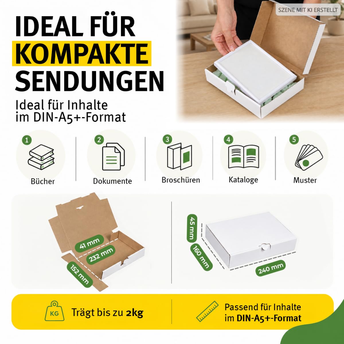 100 cartons Maxibrief, blanc, taille et quantité au choix, carton d'expédition, marchandises, envoi de livres, carton postal, Poste DHL Hermes DPD GLS UPS (240 x 160 x 50 mm, blanc)