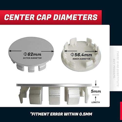 Miniatura 2 de ProCaps Tapas centrales de rueda de 2.480in para llantas Toyota, tapas de cubo central, tapas de rueda de 2.5 pulgadas, 4 unidades (plata)