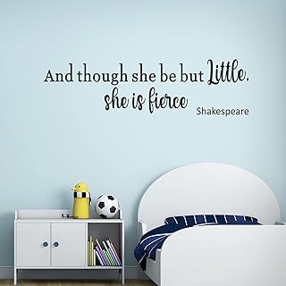 Wall Decals for Girls, Nursery Wall Stickers, (Easy to Install), Wall Decor Quotes Kids Baby Teen Toddlers Children Women Inspirational Bedroom Playroom Classroom Daycare, Love Positive Birthday Poster Family Word Sayings Signs Art Home Vinyl Black, and Though She Be But Little She is Fierce 25"X7"