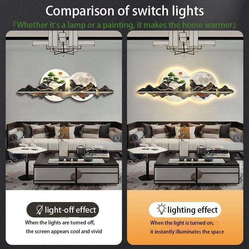 Eksploze view of the wall art layers: crystal ceramic panel, micro spray core, backboard, LED strip