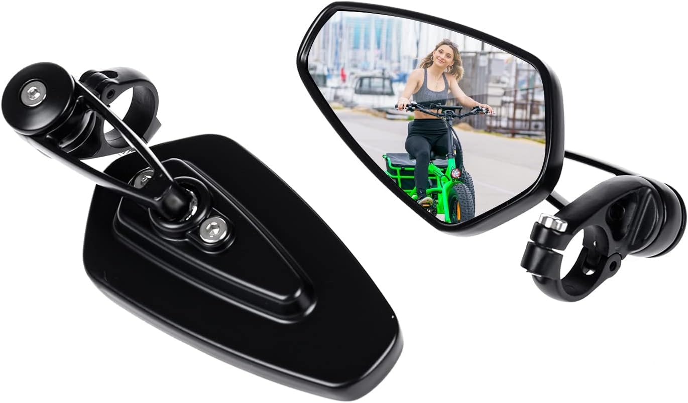 MAXFOOT Bar End Mirrors, HD Bike End Plug Mirror, Adjustable Wide Vision Bicycle Rearview Mirrors for Motorcycle MTB Commuter Bicycle Adult Ebike, Convex, Zinc Alloy Housing, Black