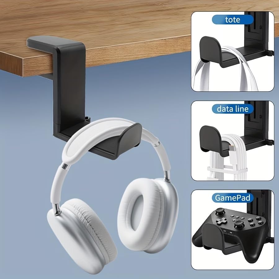 360° Rotating Headphone Stand - Desktop Earphone Hook with Swivel Design, Gaming Headset Holder for Controller & Utility Hooks, Adjustable Desk Mount for Wired & Wireless Headsets