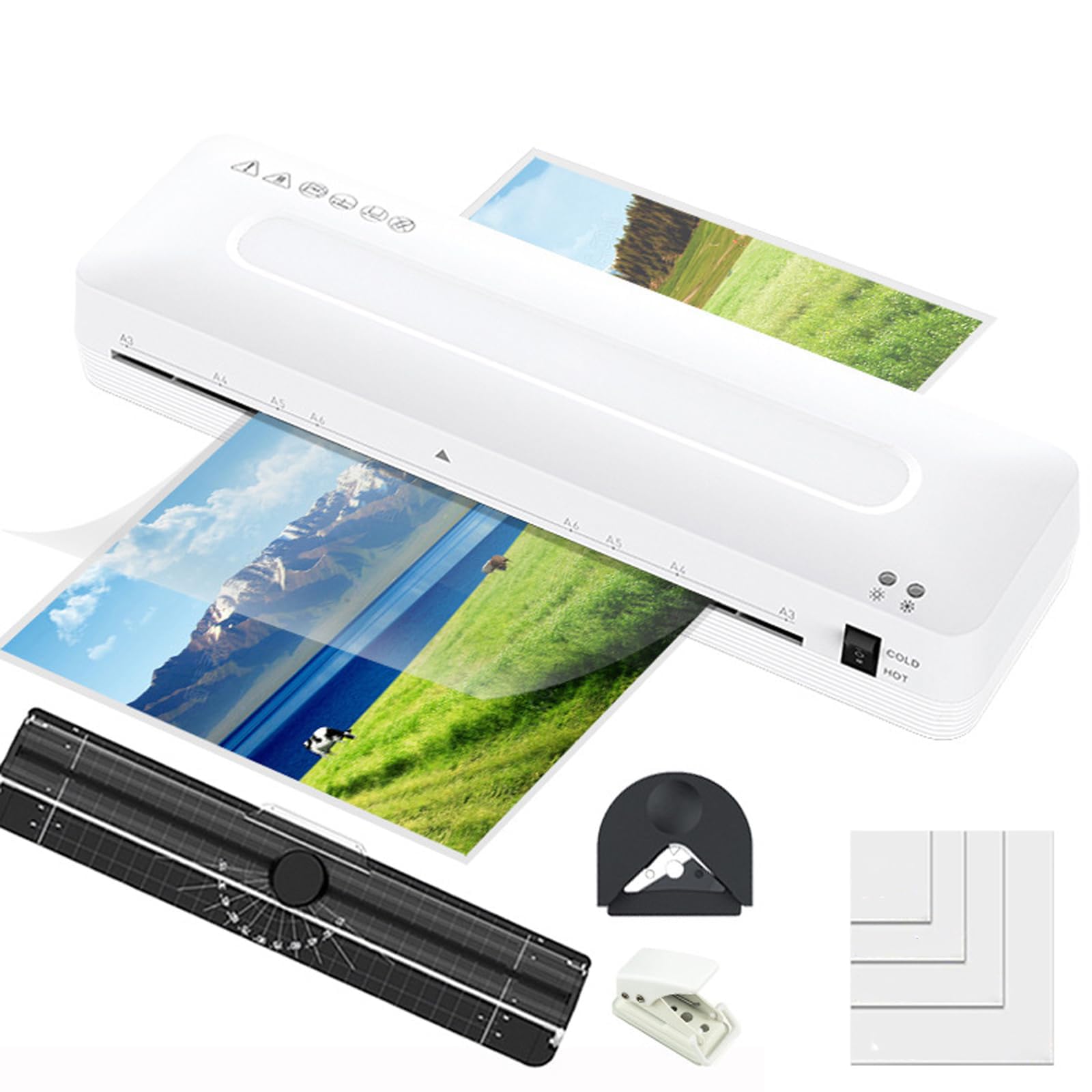 Laminator A3, 13-calowa maszyna do laminowania termicznego z ustawieniami na gorąco i na zimno, laminator ABS z zabezpieczeniem przed zacięciem, zawiera zaokrąglacz narożników i przycinarkę do papieru