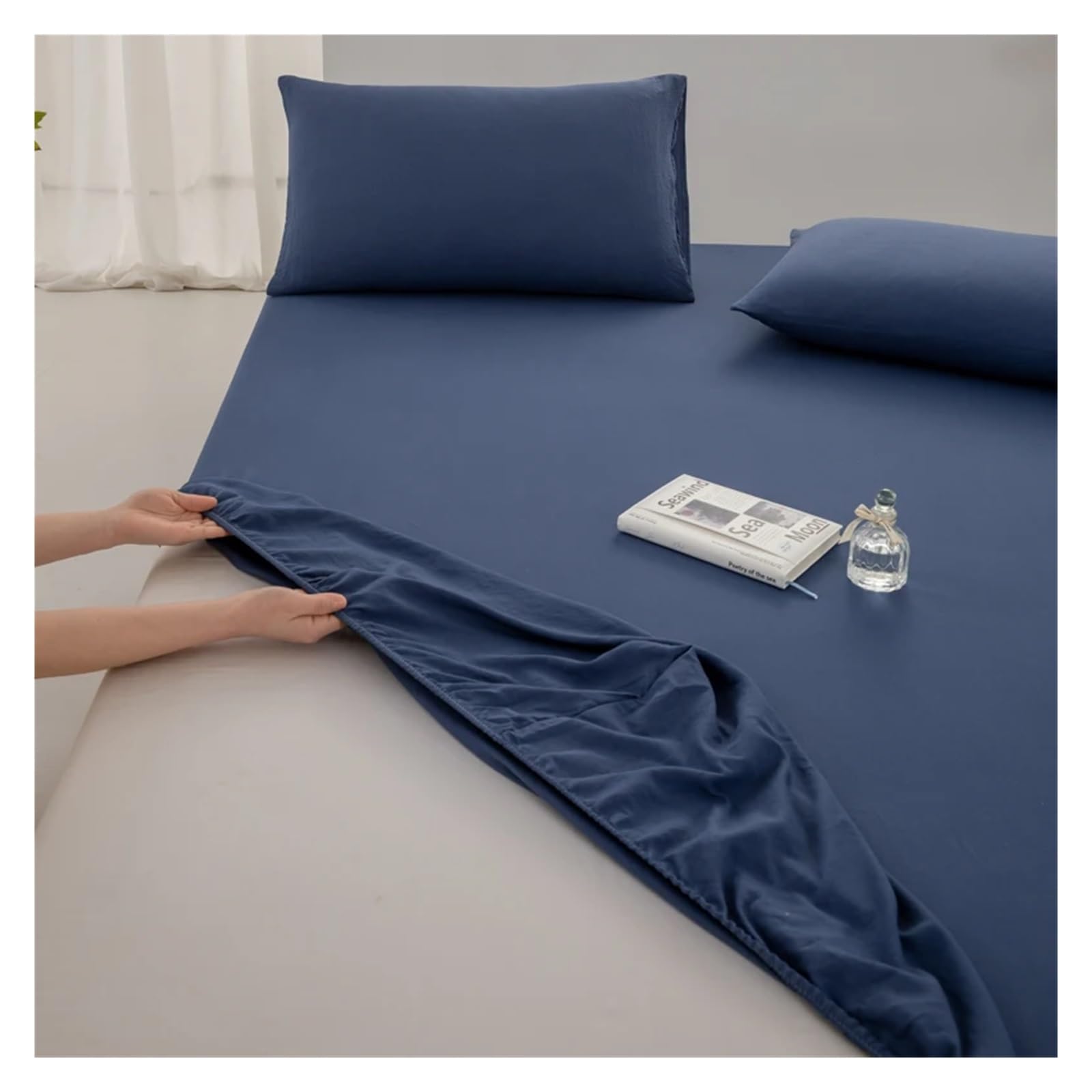 Wasserdichter Matratzenbezug Spannbettlaken aus Baumwolle mit Rundum-Gummiband, rutschfest, Verstellbarer Matratzenbezug for Einzel-, Doppel-, King-Size- und Queensize-Betten(White,150x190x30cm)