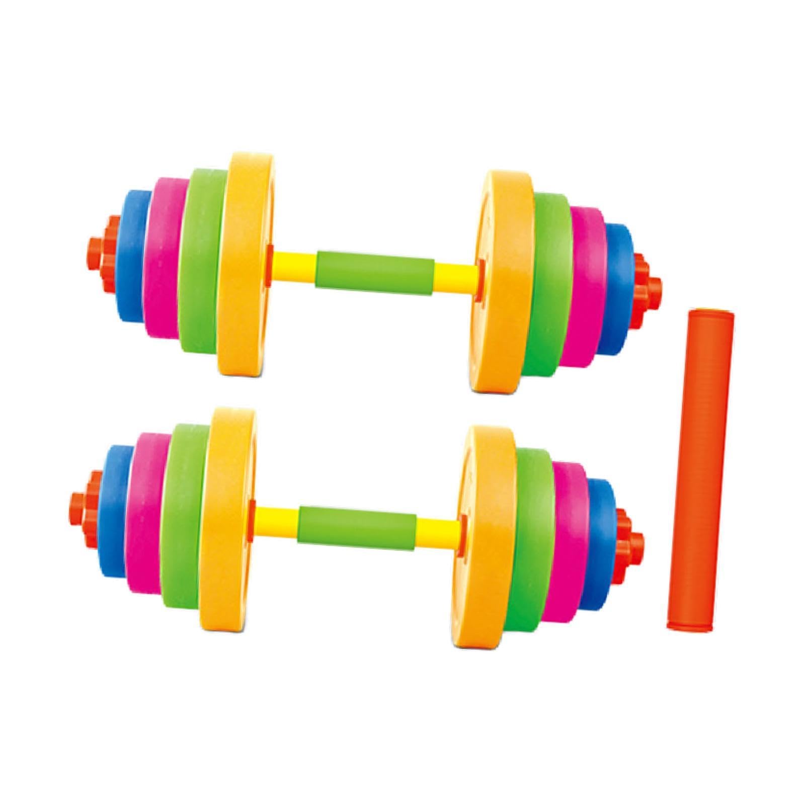 Perfeclan 2Pcs Adjustable Kids Dumbbell Set, Barbell Weight Set, Plastic Non-Slip Kids Dumbbell Toy Children Barbell Lifting Training Home Fitness Equipment Powerlifting Playset, 2 Short with 1 Rod