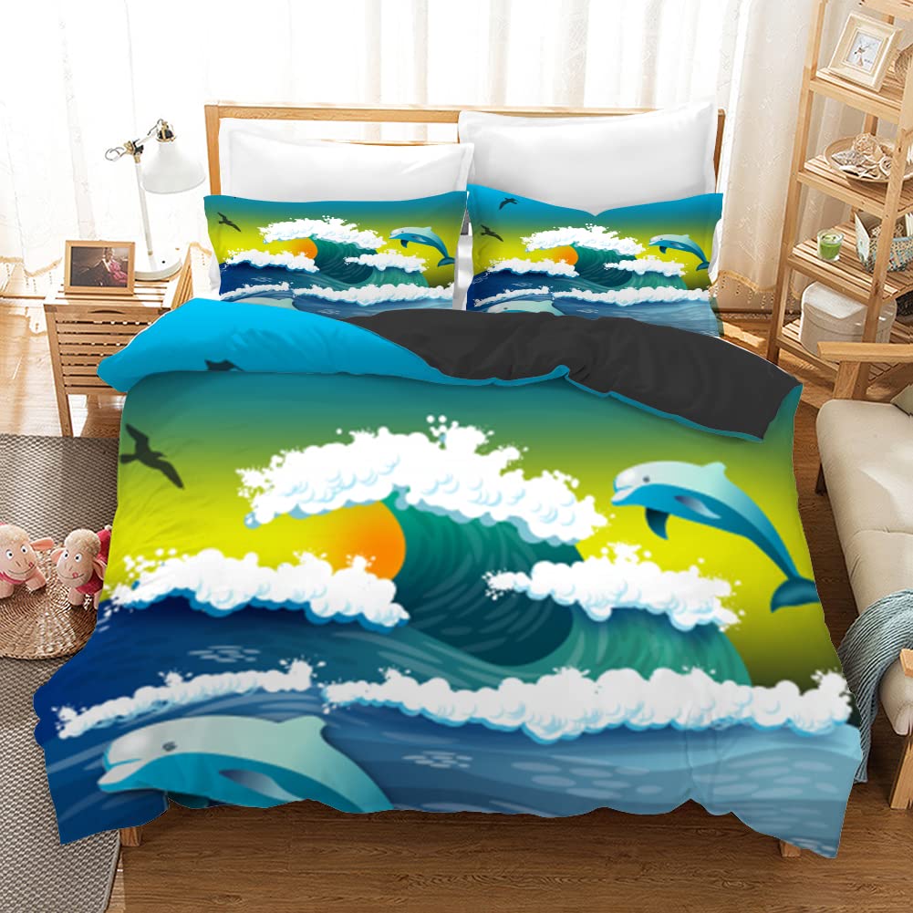 Parure de lit dauphin cyan premium en microfibre robuste 110 g/m²
