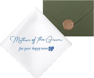 Wedding Handkerchief Something Blue for Bride, Mother Father of the Brides Groom Gifts, Embroidered Happy Tears Cotton Hanky