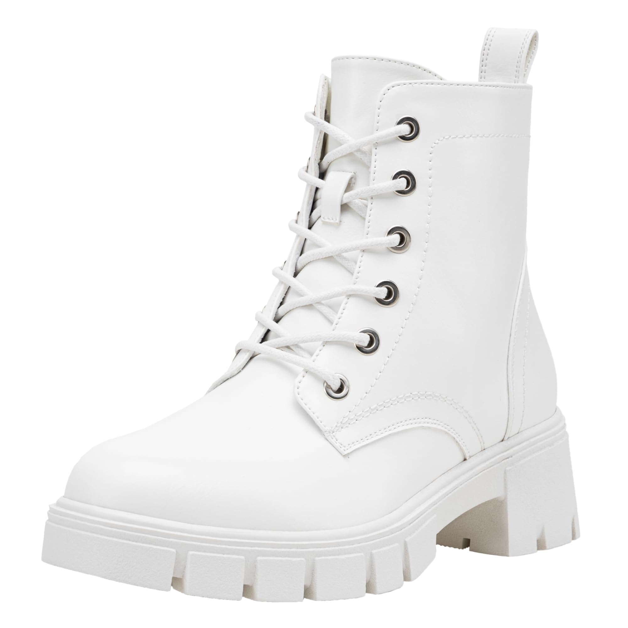 VEPOSE Women's Lace-Up Combat Ankle Boots with Chunky Platform Heel