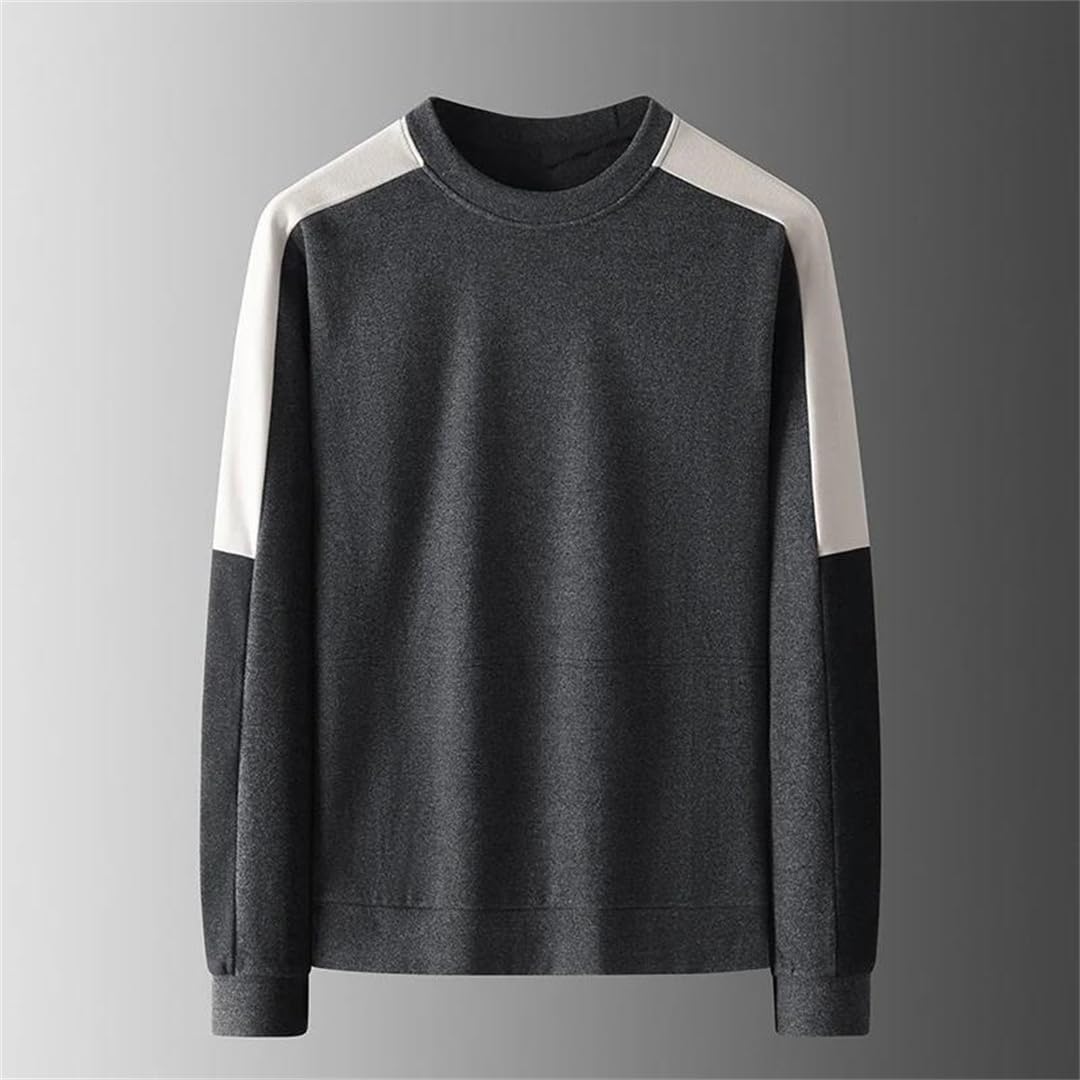 Maglietta da uomo in pile double-face, girocollo, a maniche lunghe, termica, basic, casual, patchwork