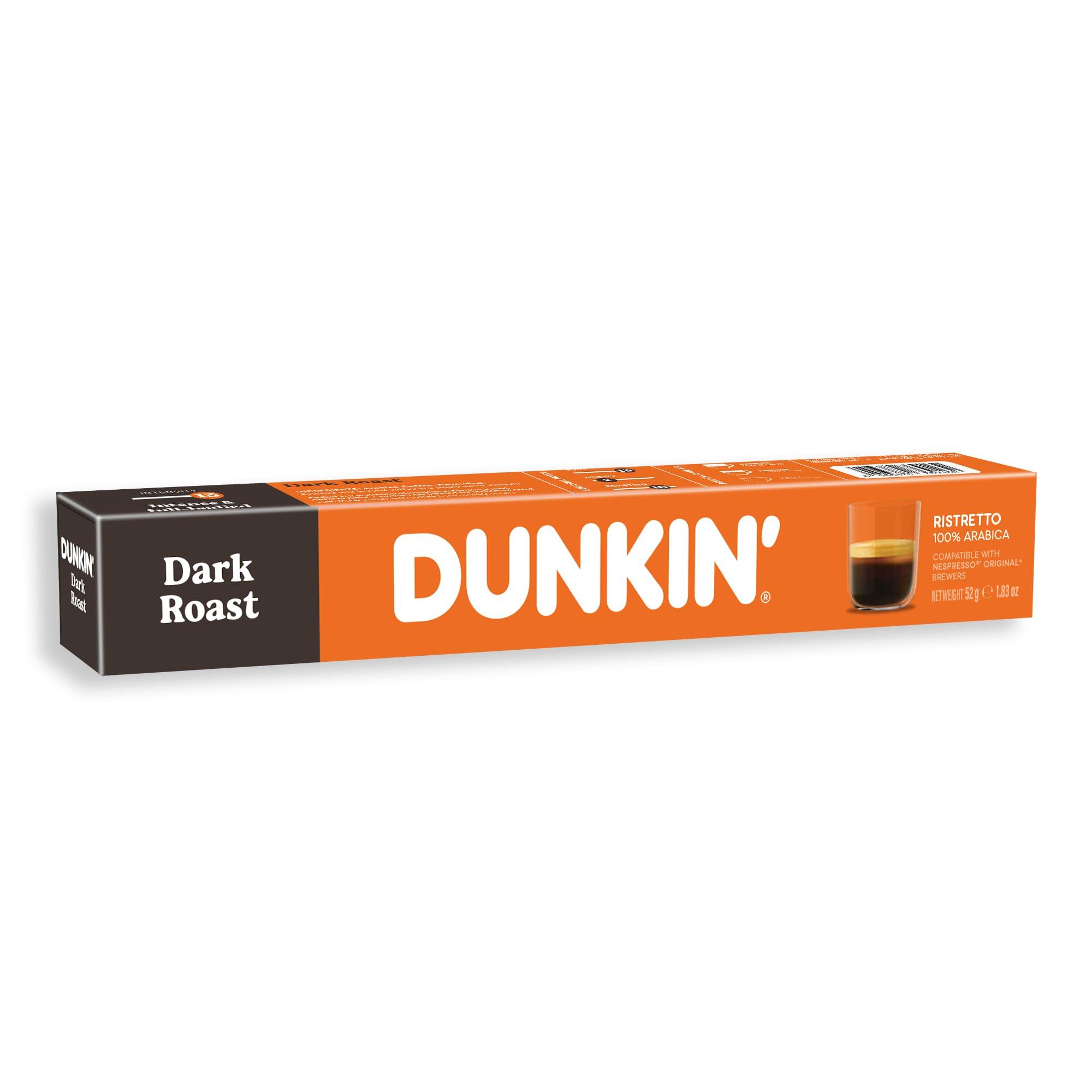 Dunkin’ Donuts Dark Roast – 120 kapsułek | Kompatybilne z Nespresso | 100% Arabica | Mocne, ciemne palenie | Klasyczne espresso do domu