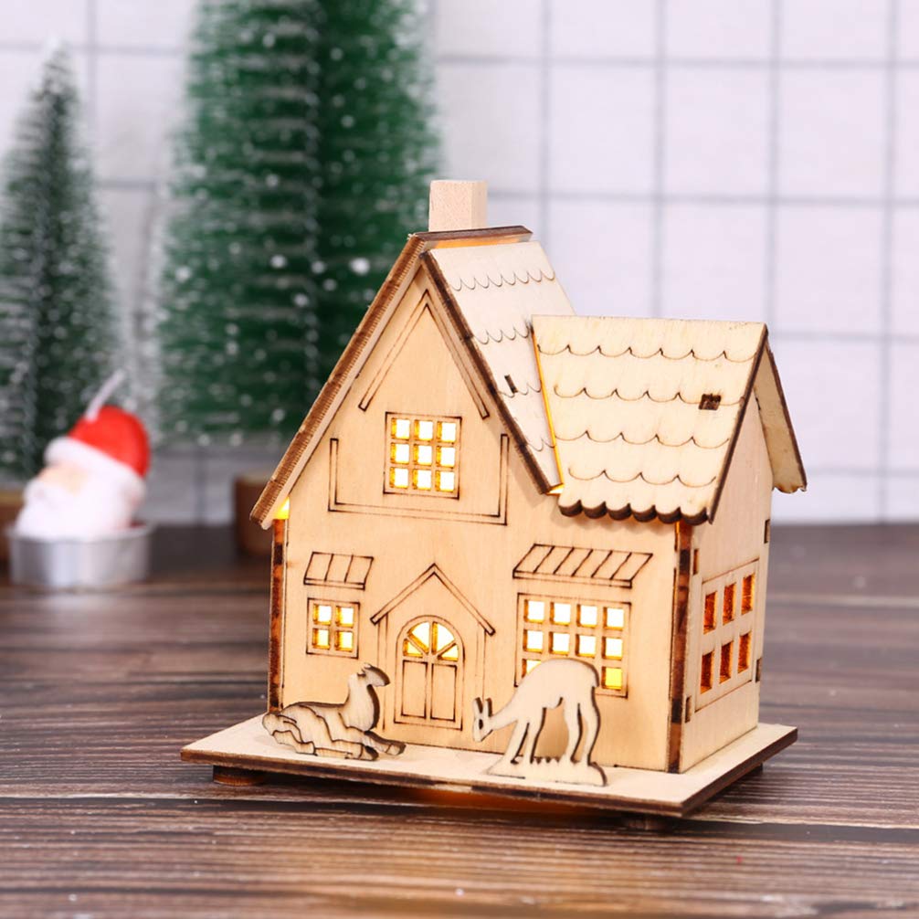 Toddmomy Navidad Casa de Pueblo de Madera Navidad Mini Luminosa Casa de Madera Adorno Navidad Escritorio Decoración Navidad Festival