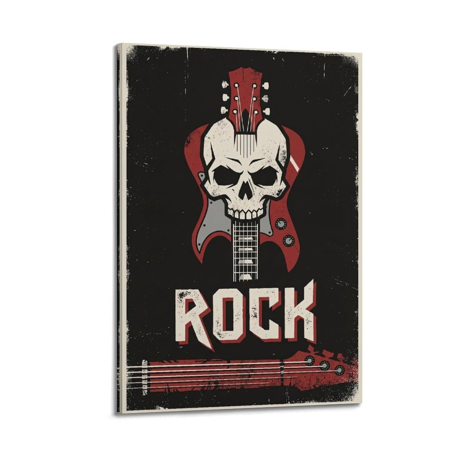 Okngb Frame-Style Vintage Gothic Skull Guitar Rock Metal Music Poster Decorative Painting Canvas Art Picture 20X30inch(50X75cm)
