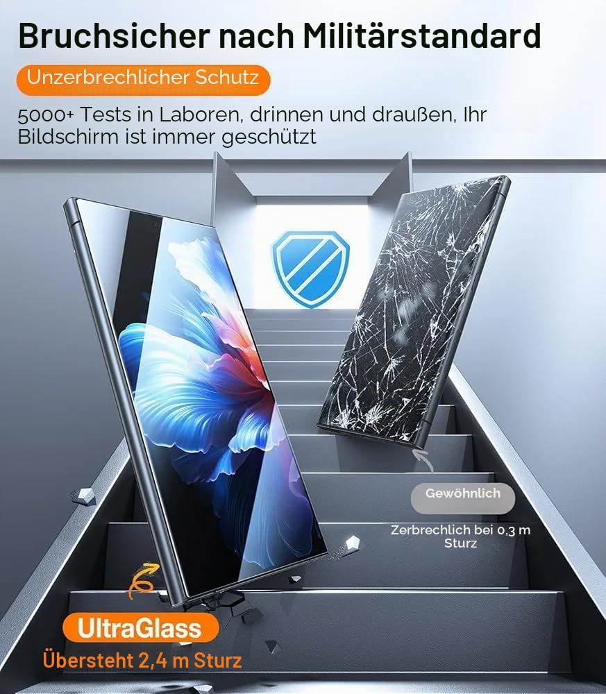 UltraGlass Unbreak TOP 9H+ Panzerglas Schutzfolie für Samsung Galaxy S24 Ultra [Militärqualität, bruchsicher und langlebig] S24