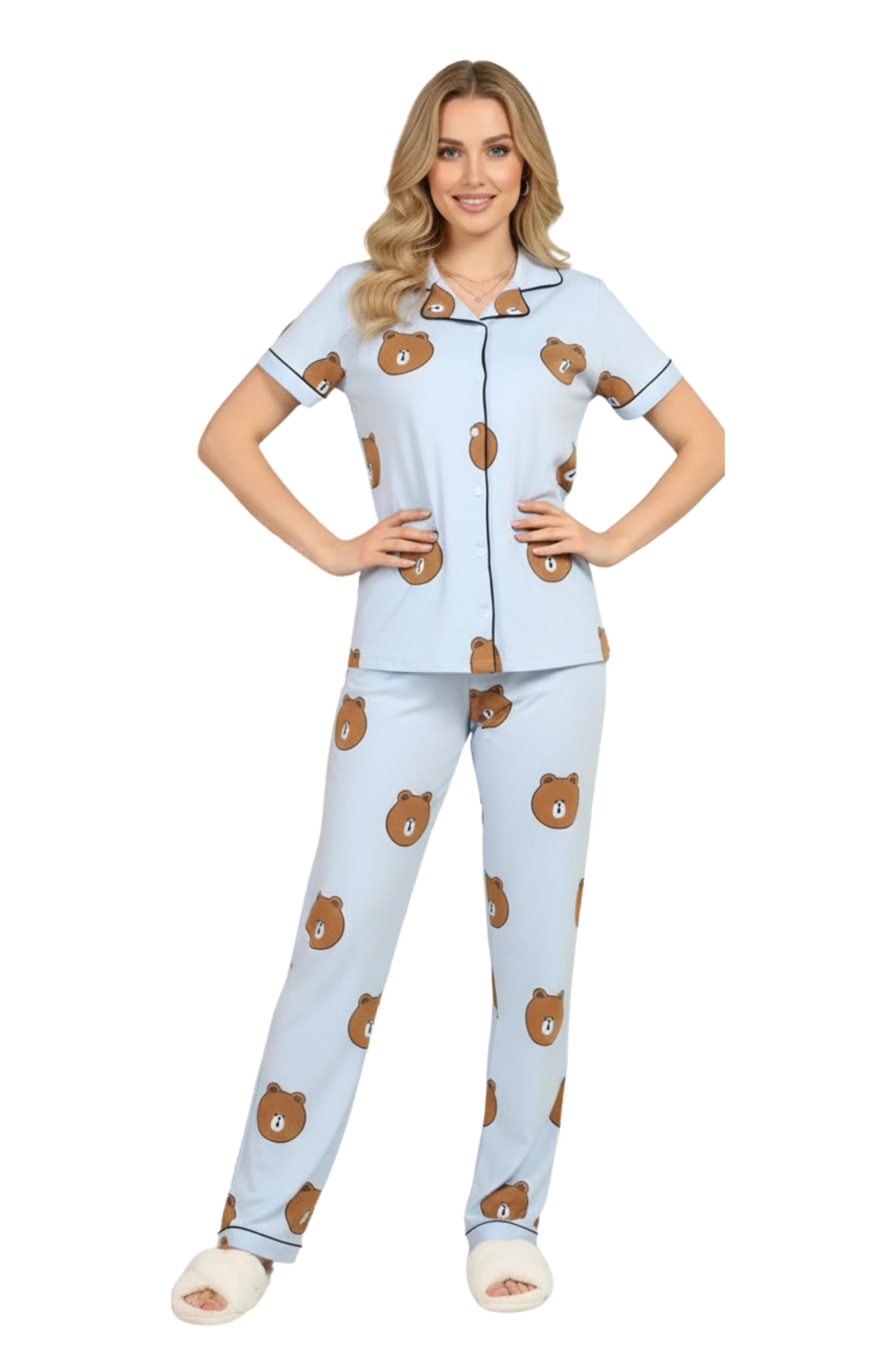 cozylady Women’s Night Suit Set – Pajama Set with Button-Down Shirt & Full-Length Pants, Sleepwear Loungewear for Ladies-picture-16