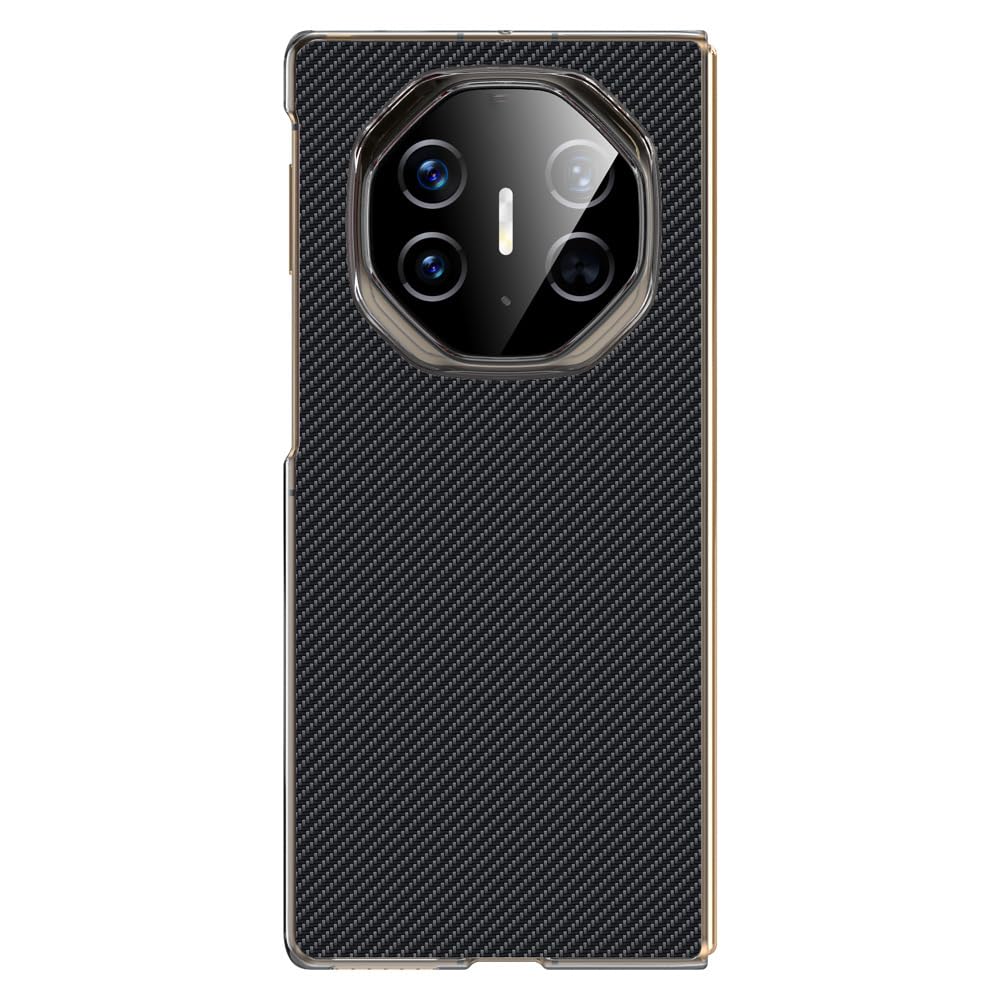 Skórzane etui do Huawei Mate XT, tekstura włókna węglowego tylna obudowa smukłe minimalistyczne biznesowe odporne na wstrząsy etui ochronne, czarne, Mate XT
