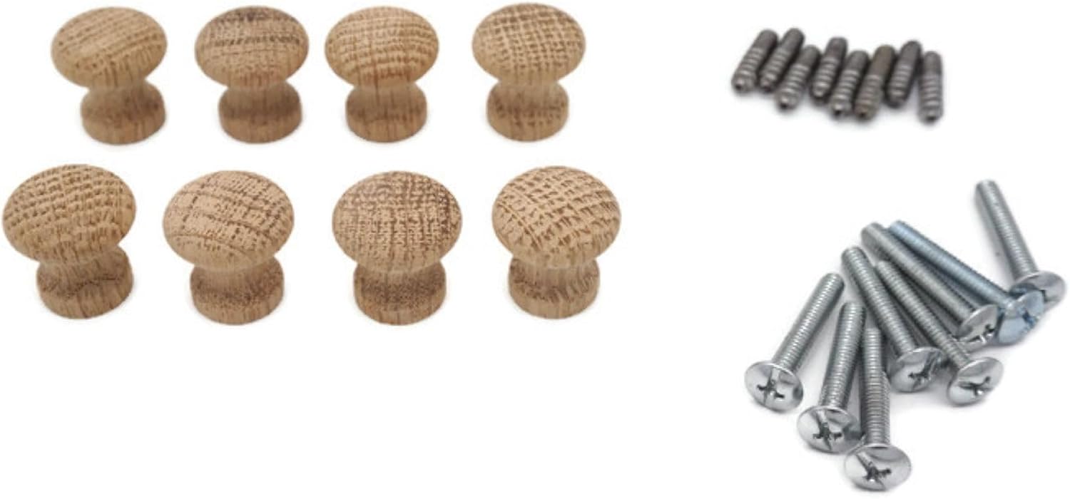 Solid Oak Wood Furniture Knob Cabinet Knobs - 5 Different Sizes from 3/4" to 1-3/4"- Available in 2-4-8 Packs (2, 3/4")